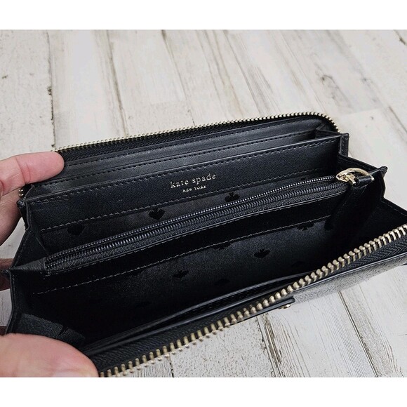 Kate Spade Rectangular Leather Black Glossy Wallet 8 X 4" - Picture 4 of 5